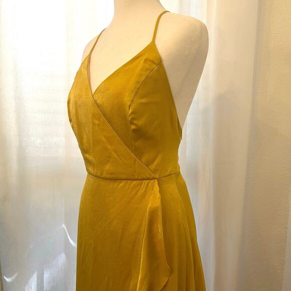 Lulus In Love Forever Maxi Dress Small Mustard Yellow Satin Formal Wedding Guest - Picture 5 of 15